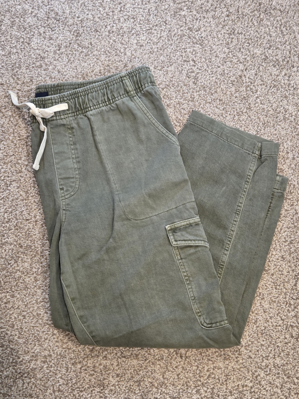 Women's Olive Cargo Pants - Drawstring Waist